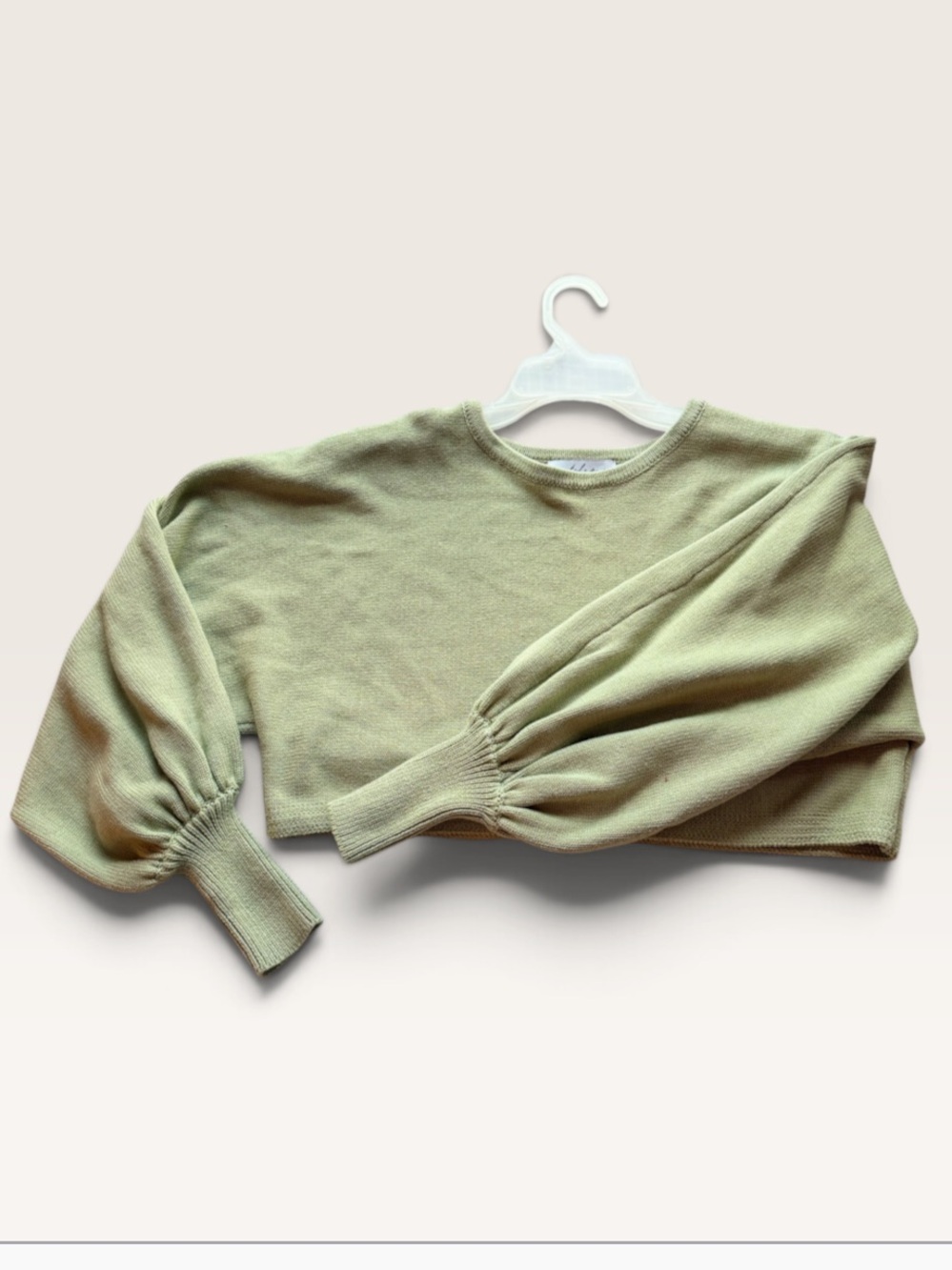 Petal & Pup Sage Cropped Balloon-Sleeve Sweater